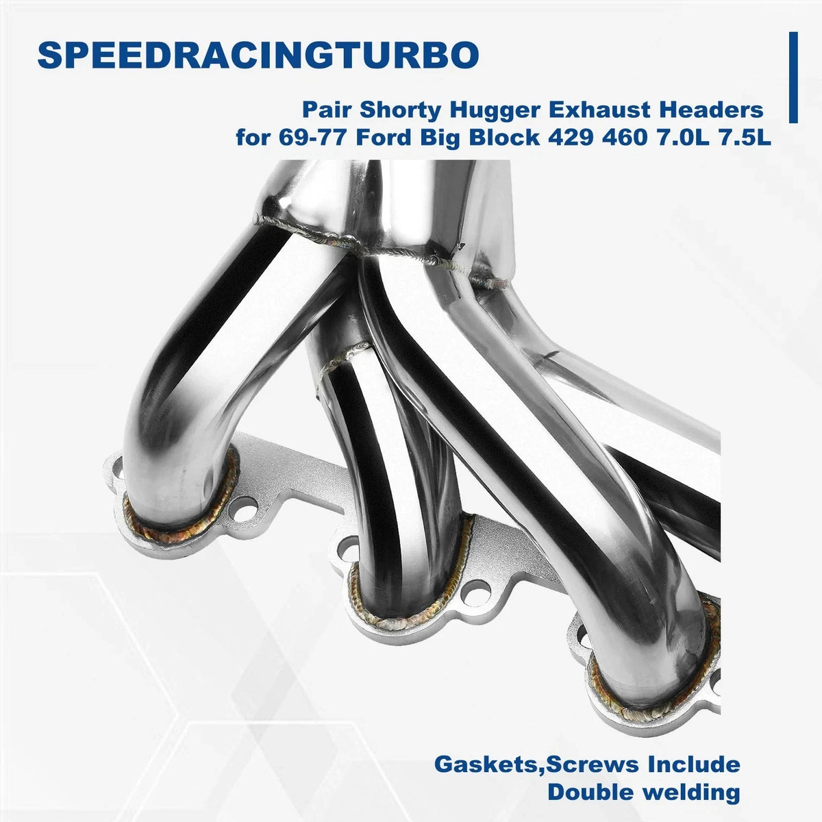 Exhaust Headers Shorty Hugger Pair for Ford Big Block 429 460 (1969-1977)