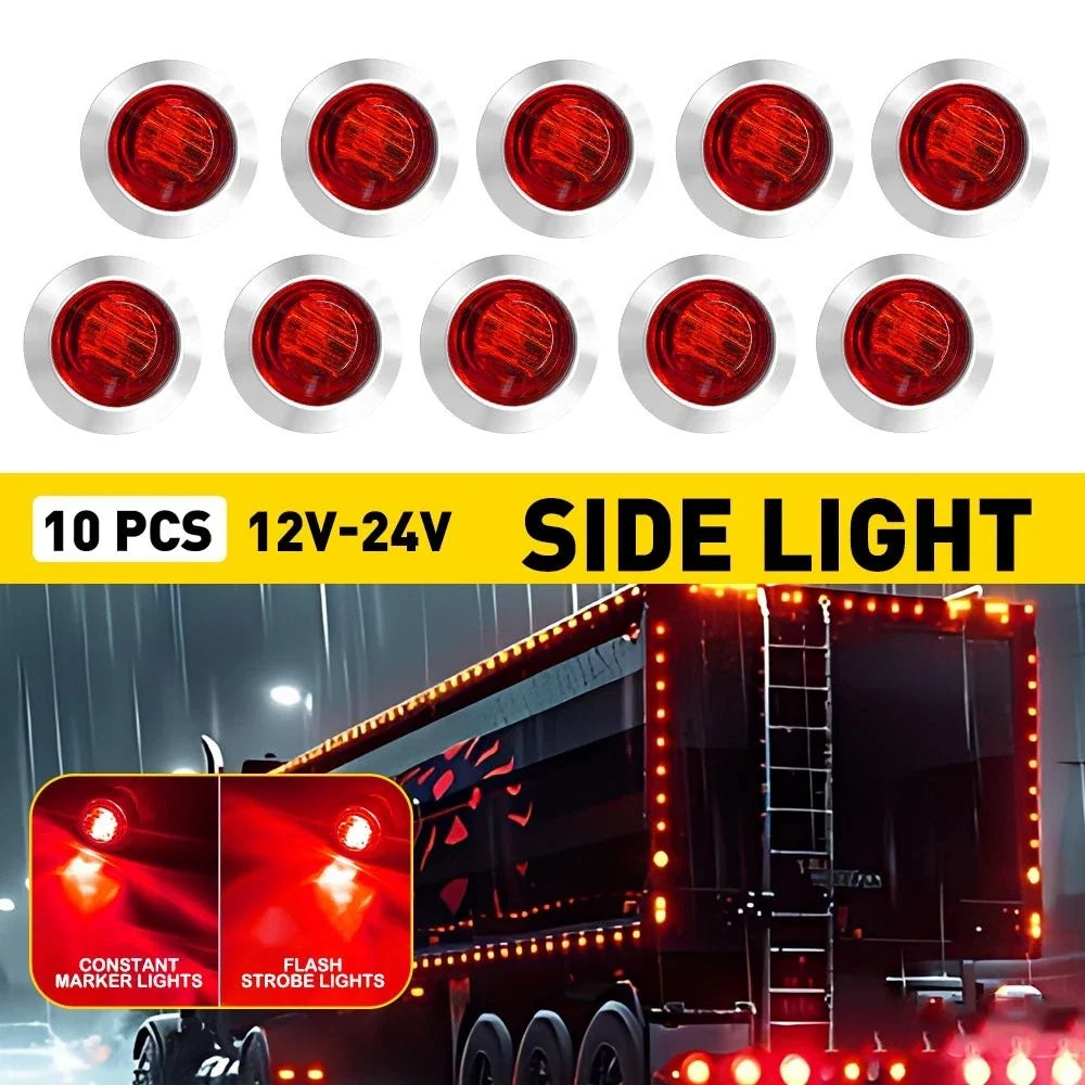 Set of 10 Red LED Side Marker Lights (3/4") for Universal Fit