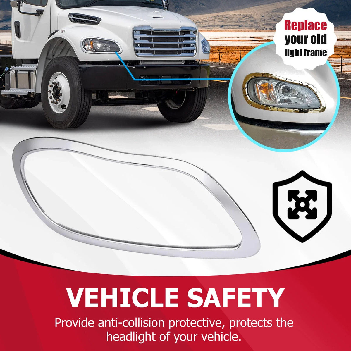 Chrome Headlight Trim Bezels for Freightliner M2 100/106/112 (2002-2018)