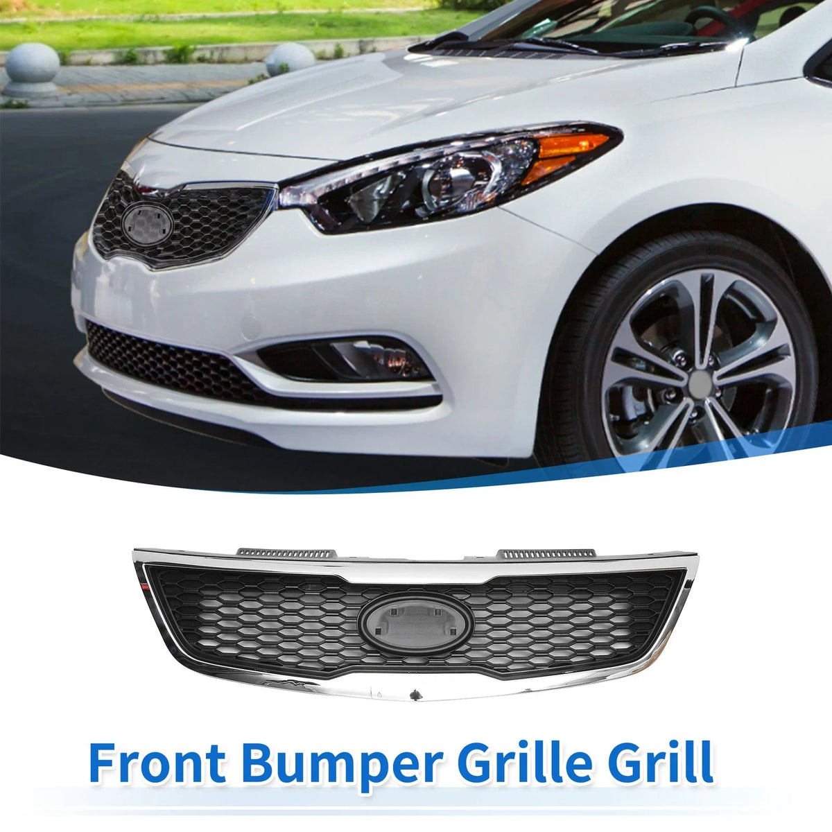 Front Upper Bumper Grille for Kia Forte (2010–2013) Black Chrome