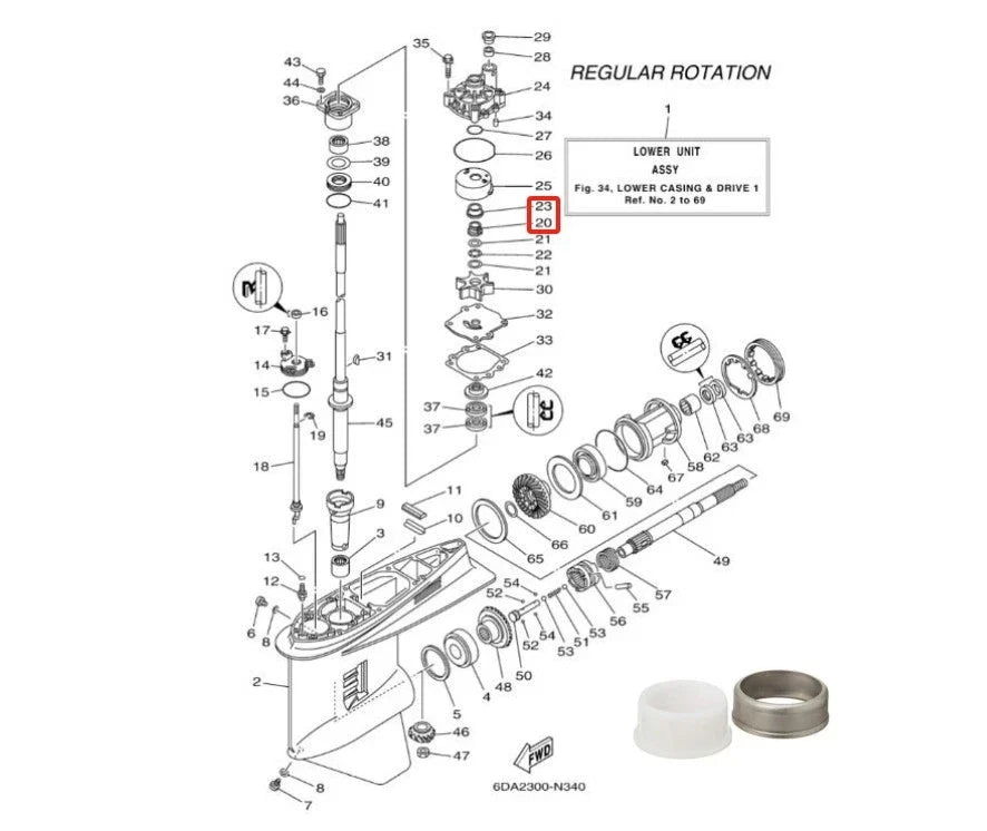 Drive Shaft Spacer & Collar for Yamaha (23-888690, 23-888690-1, 18-9075, 18-9076)