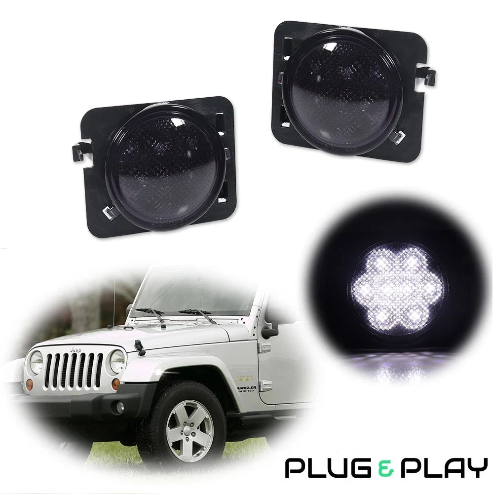 2X Smoke Lens LED Side Marker Lights for Jeep Wrangler JK (2007–2018)