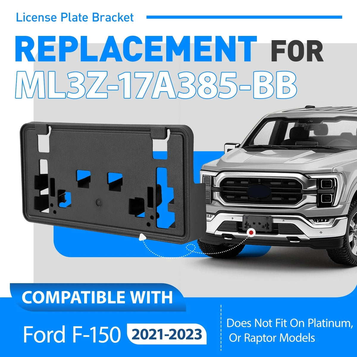 Front Bumper License Plate Bracket Frame Holder for Ford F-150 (2021–2023)