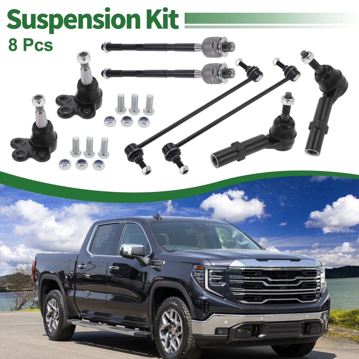 8 Pcs Suspension Kit for GMC  - Inner Outer Tie Rod Ends, Sway Bar Link, Ball Joint