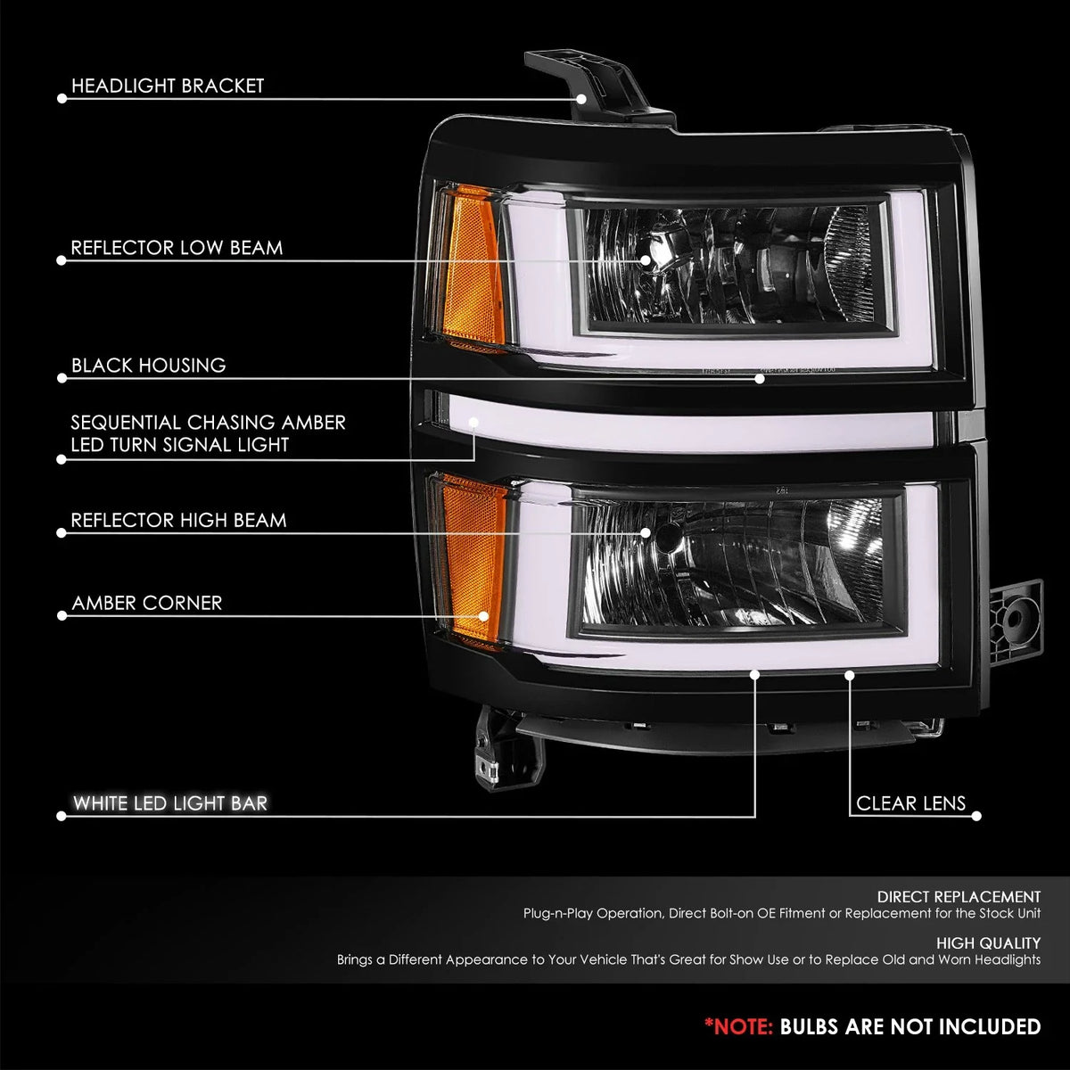 U-LED DRL Sequential Headlights for Chevrolet Silverado 1500 (2014–2015)