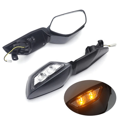 Carbon Fiber Style Rearview Mirrors with LED Turn Signals for Kawasaki Ninja (2016–2021)