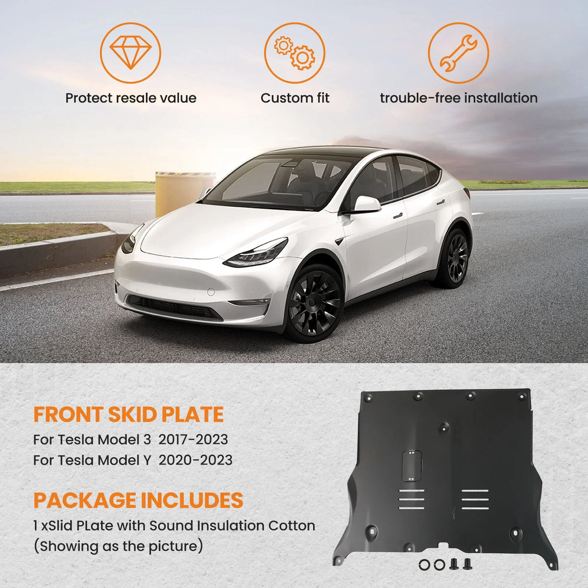 Black Front Skid Plate for Tesla Model 3 Under Engine Guard 2017-2023
