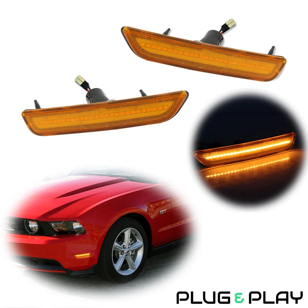 2pc Amber LED Front Corner Side Marker Lights for Ford Mustang (2010–2014)