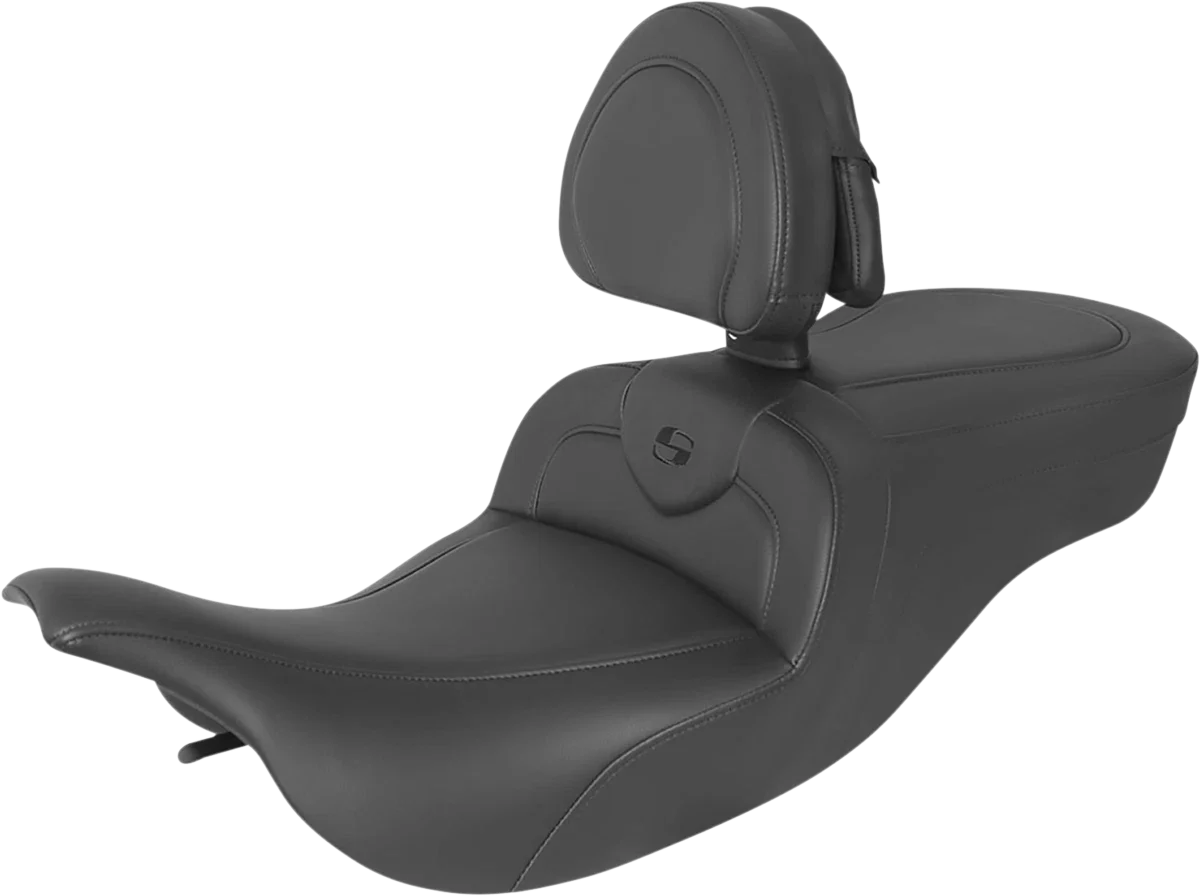SADDLEMEN RoadSofa Seat with Backrest for FLH/FLT (Black, Black Stitching)