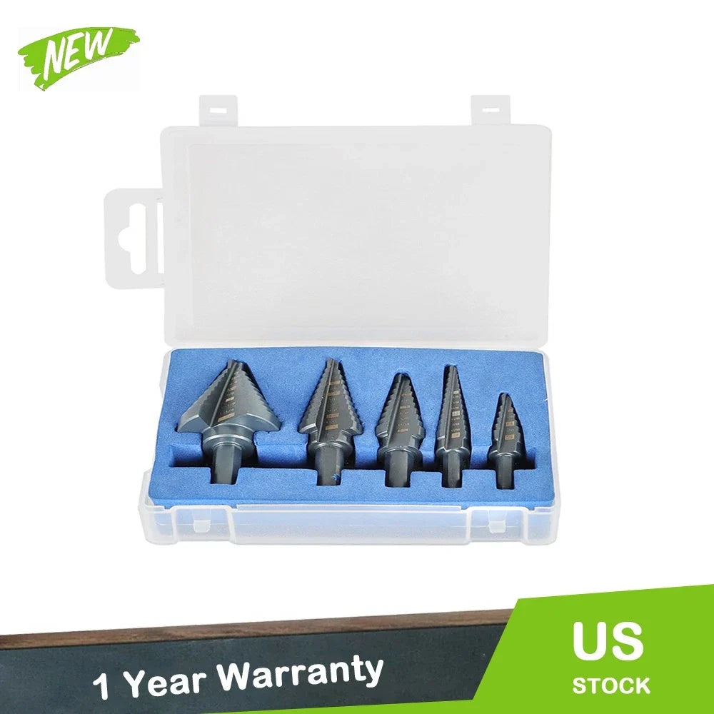 Set of 5 Step Drill Bits for Multiple Sizes 1/8" - 1-3/8"