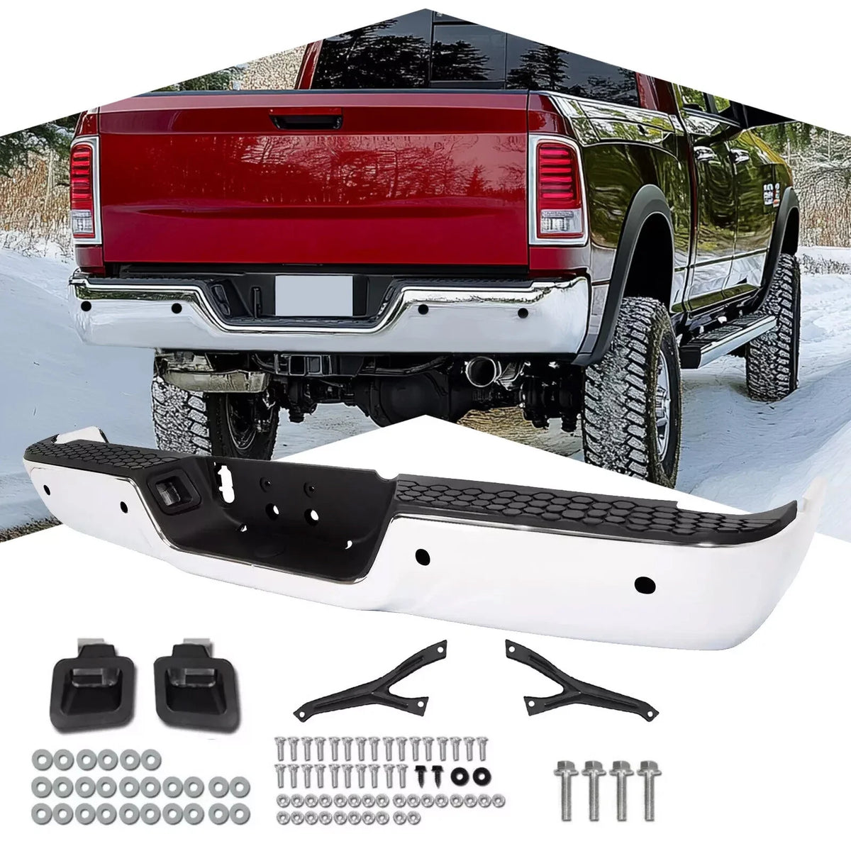 Rear Bumper Assembly with Sensor Holes Chrome for 2500 3500 (2013-2018)
