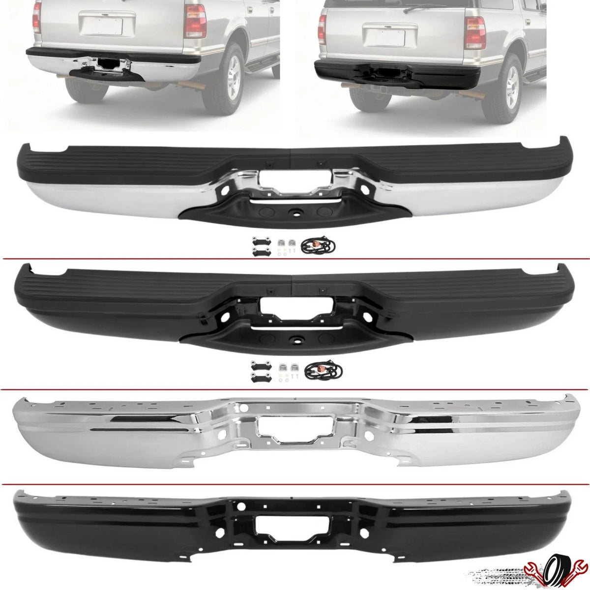Chrome/Black Rear Bumper Face Bar for Ford Expedition (1997–2002)
