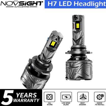 NOVSIGHT H7 LED Headlight Bulbs (2-Pack) - 6500K, 50000LM