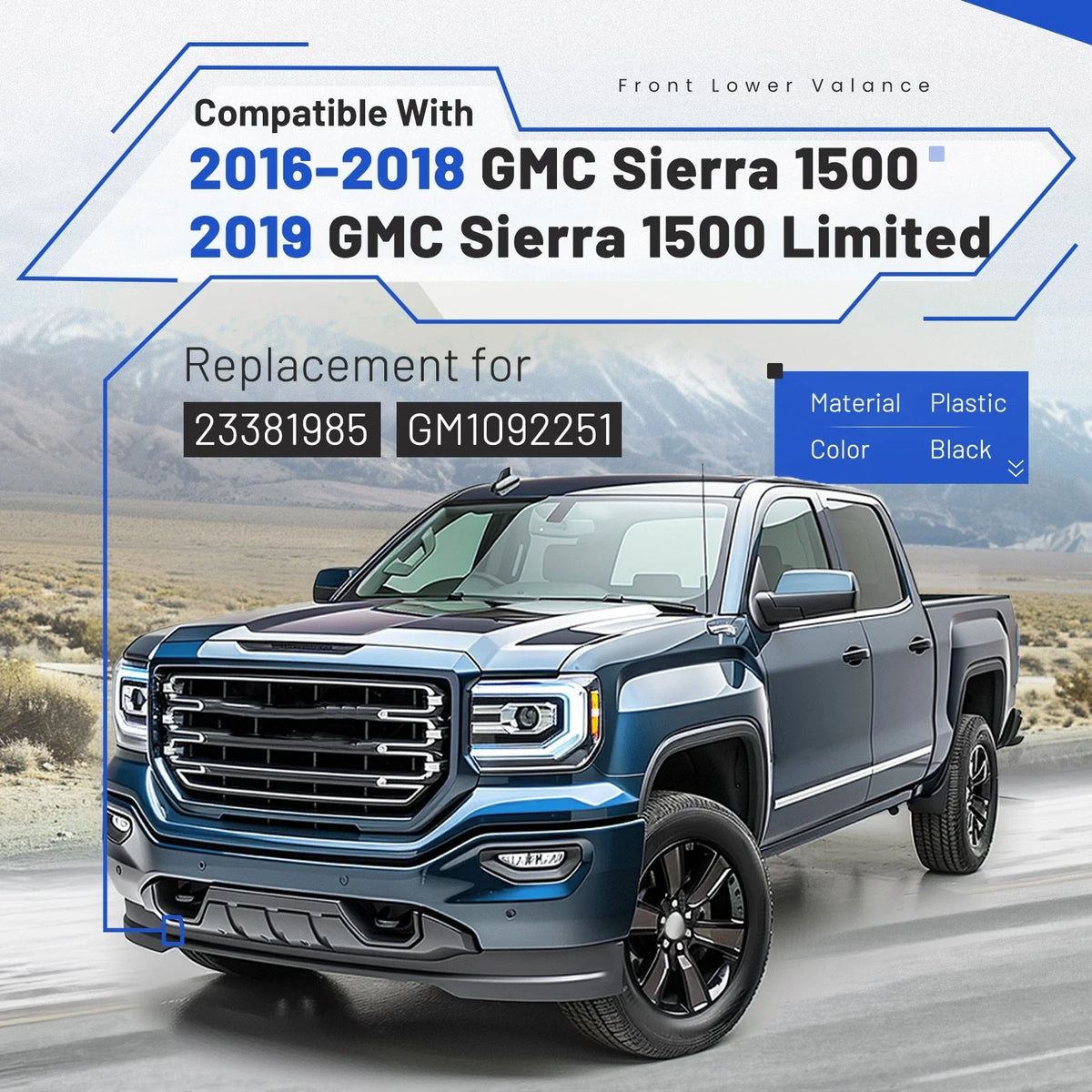 Air Deflector Front Bumper Lower Valance for GMC Sierra 1500 (2016-2019)