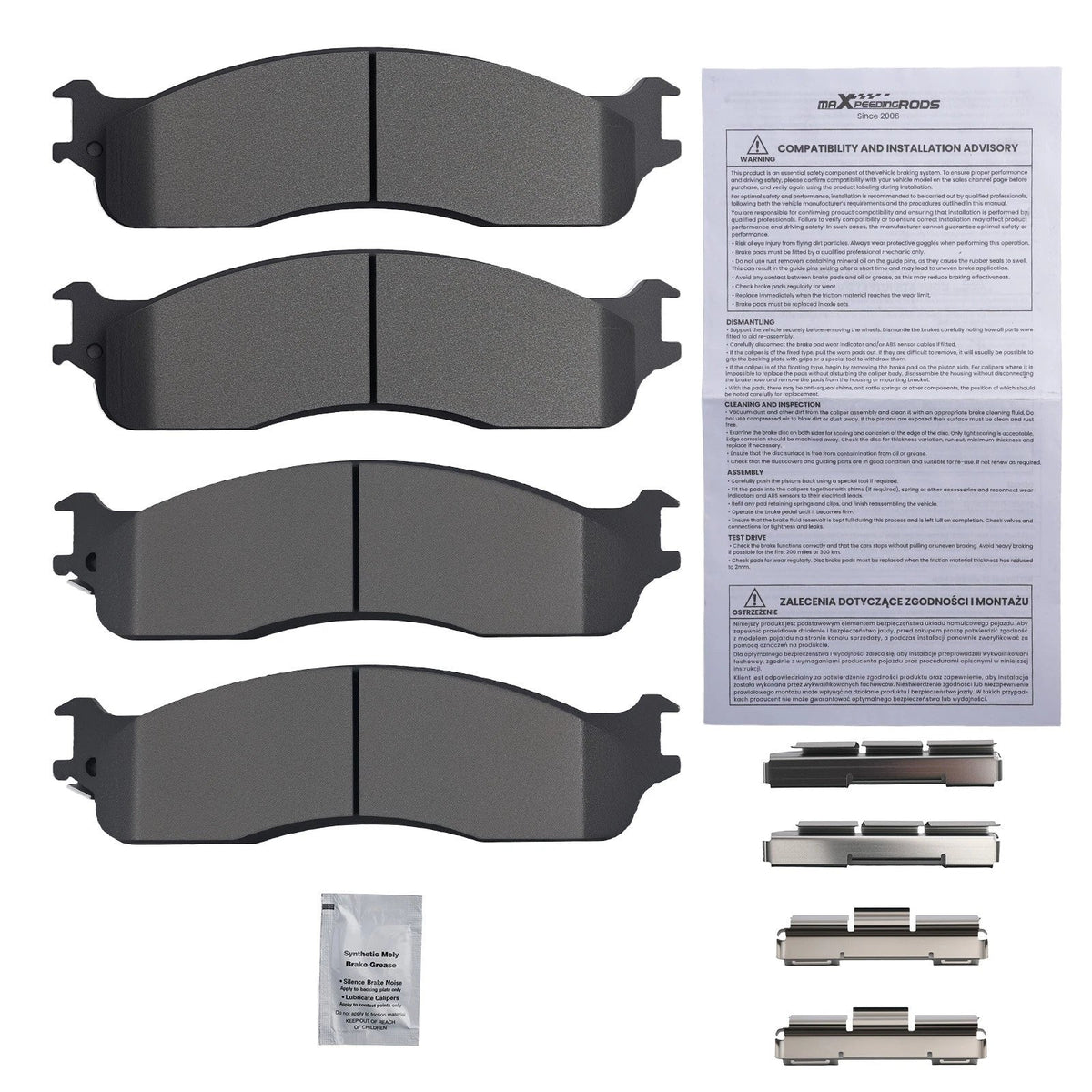 Set of 4 Front Brake Pads Kit for Dodge Ram 1500 (2006–2008) Ram 2500 3500 (2003–2008) P965