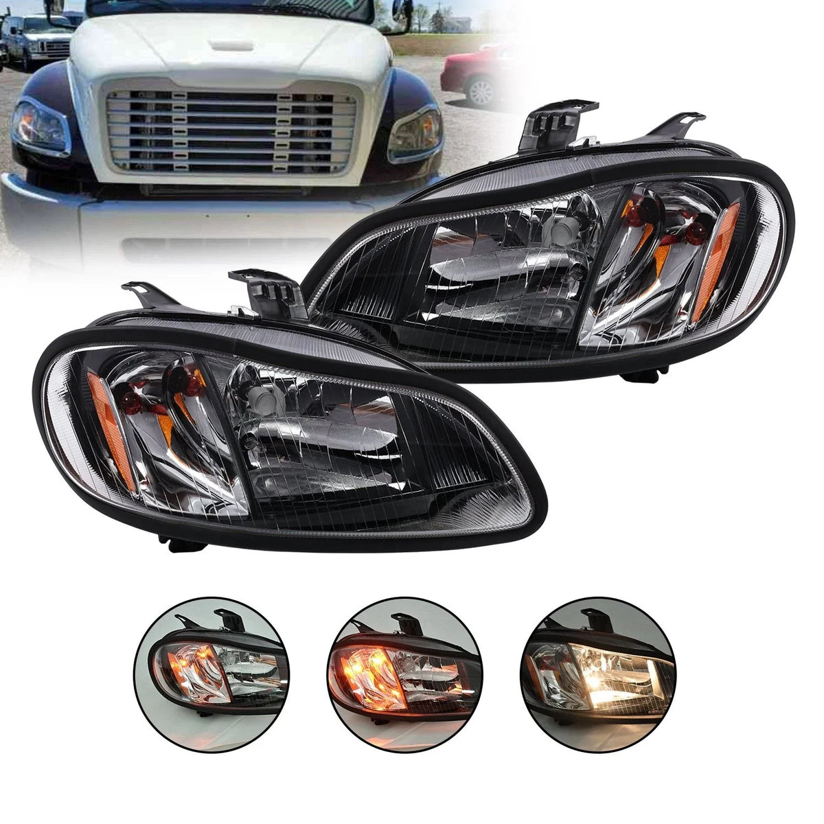 Pair Headlight Assembly w/ Bulbs for Freightliner M-2 M2 (2002–2018)
