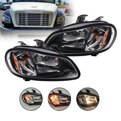Pair Headlight Assembly w/ Bulbs for Freightliner M-2 M2 (2002–2018)