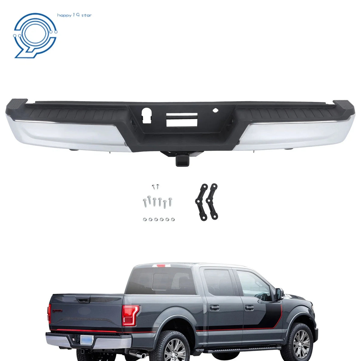 Rear Step Bumper Assembly, Chrome for 2021-2023 Ford F-150
