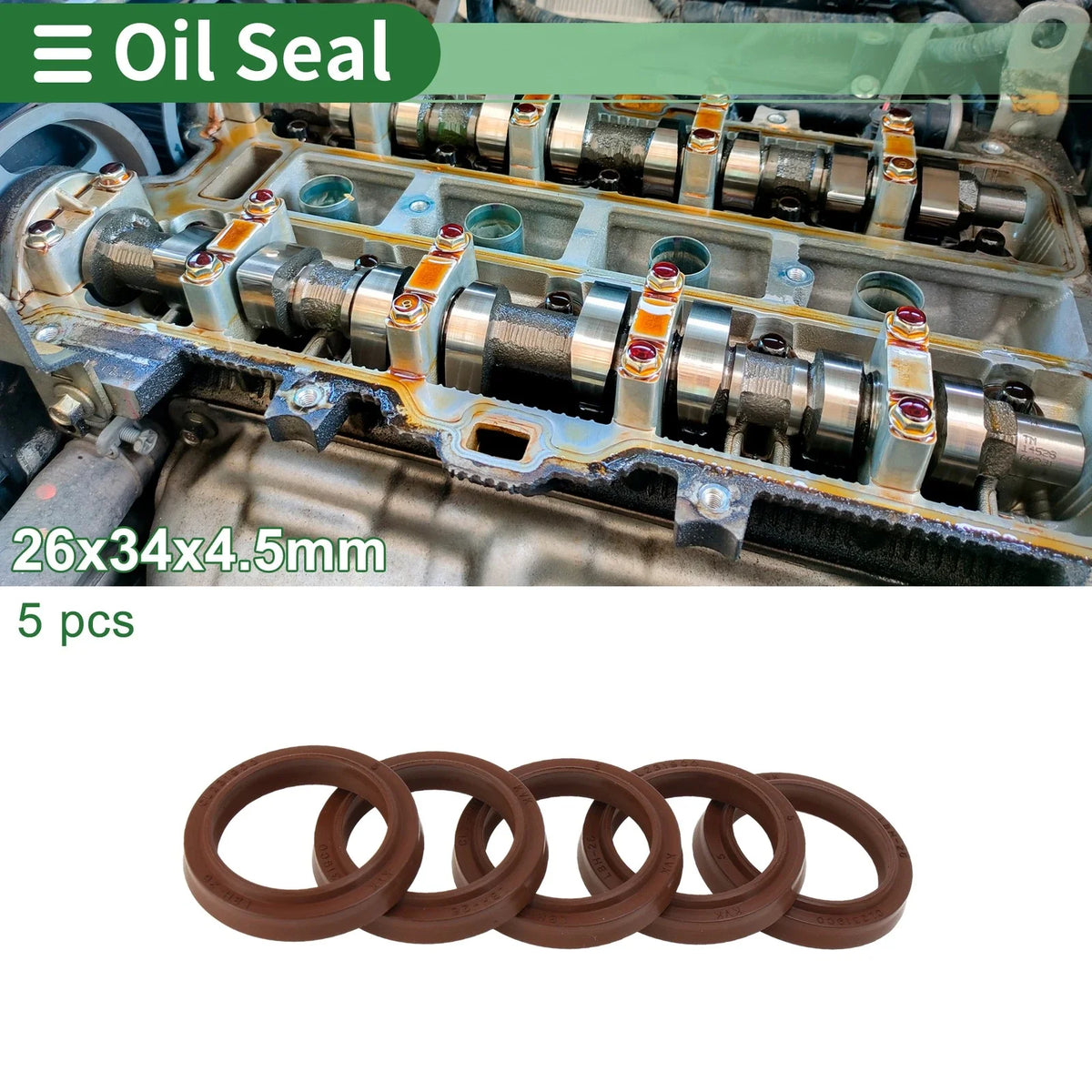 Set of 5 Oil Seal Rotary Shaft Seal FKM Rubber 26x34x4.5mm