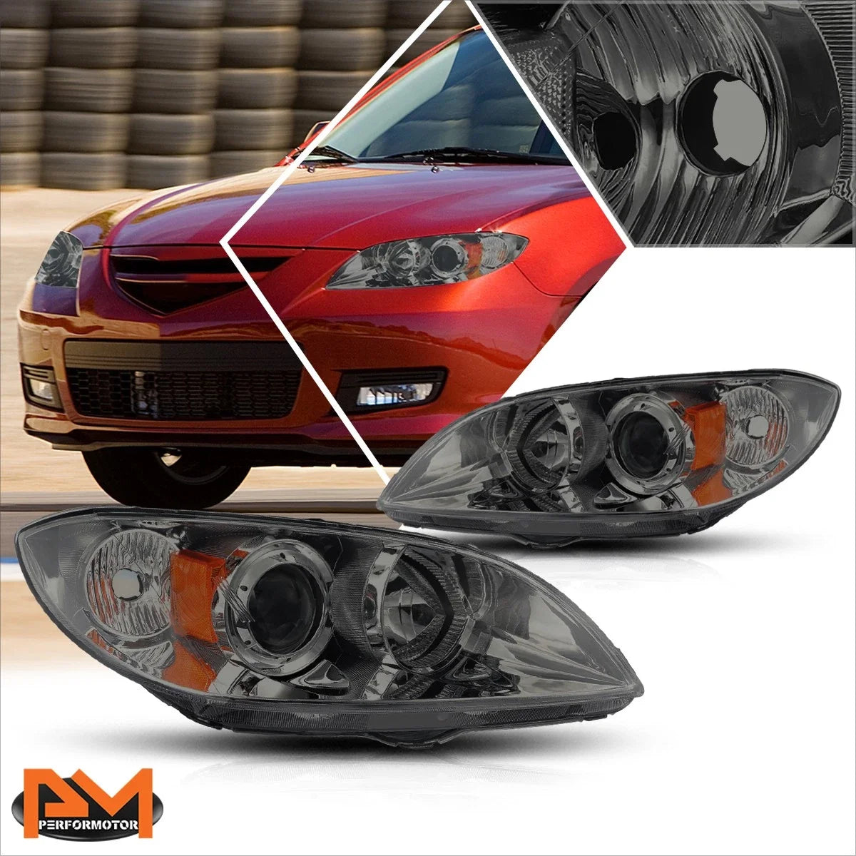 Projector Headlights with Smoked Lens for Mazda 3 Sedan 2004-2009