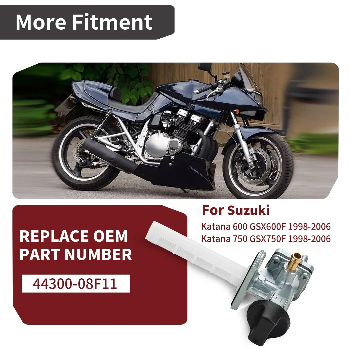 Fuel Cock Assembly P/N 44300-08F10, 44300-08F11 for Suzuki Katana 600 750