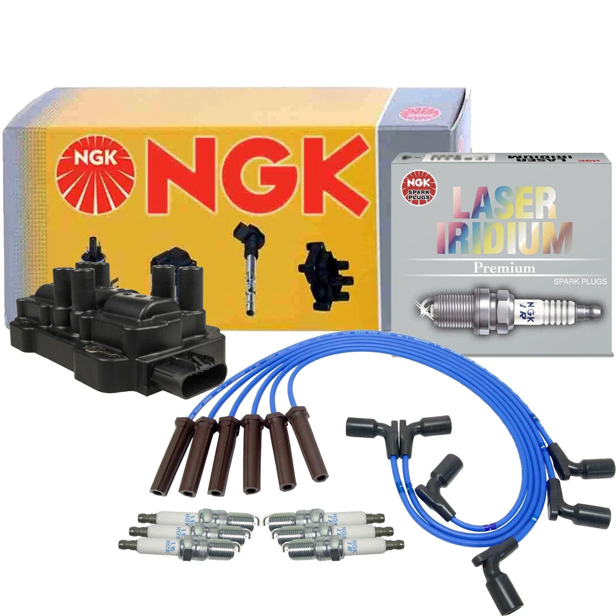 NGK DIS Ignition Coil Wires & 6 Laser Iridium Spark Plugs for Chevy GMC 4.3 V6 (1996–2002)