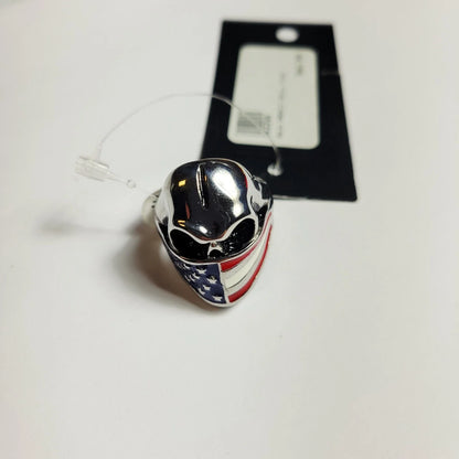 Silver Skull Ring with Red and Blue for Harley-Davidson (SK2298)