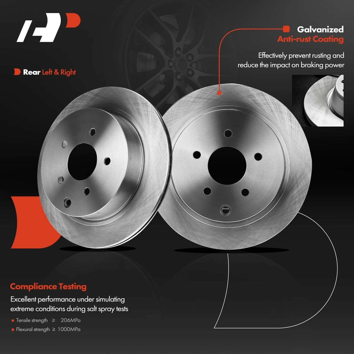 Set of 2 Rear Brake Rotors and Pads for 2003-2007 Nissan Murano