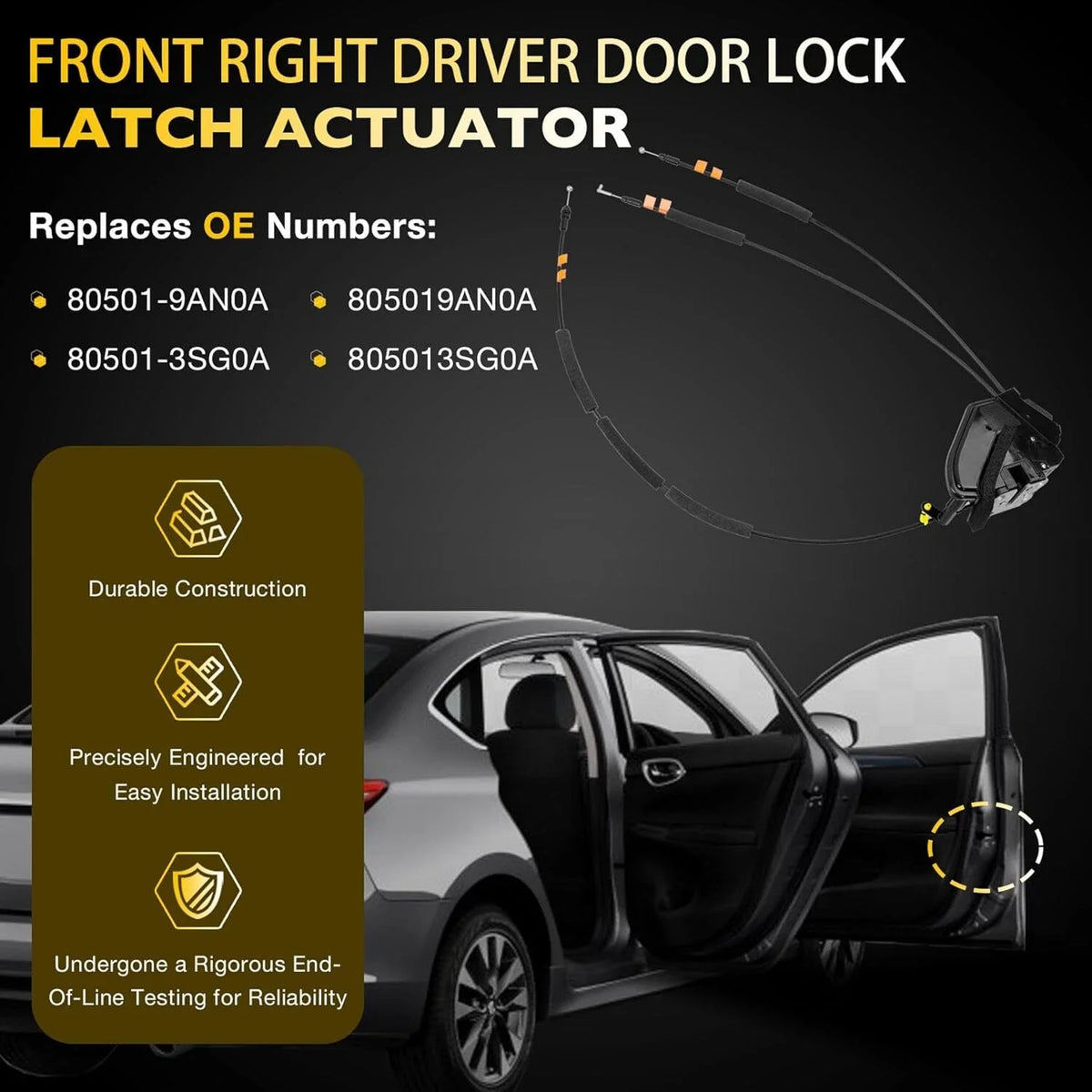Front Right Door Latch Lock Actuator for 2013–2019 Nissan Sentra
