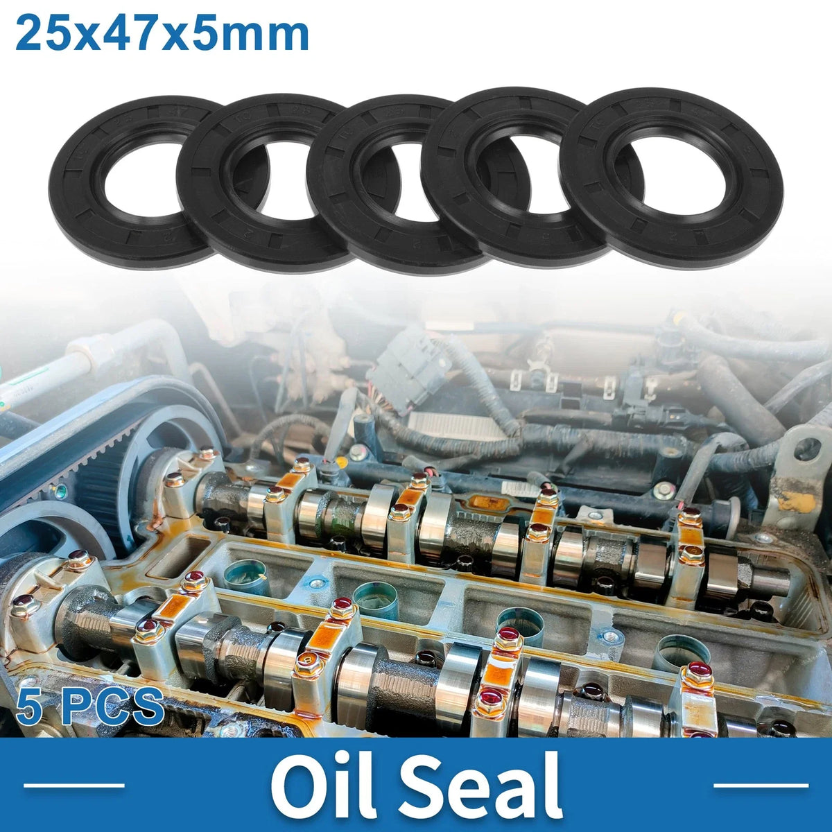 Set of 5 Oil Seal Rotary Shaft Seal Nitrile Rubber 25x47x5mm