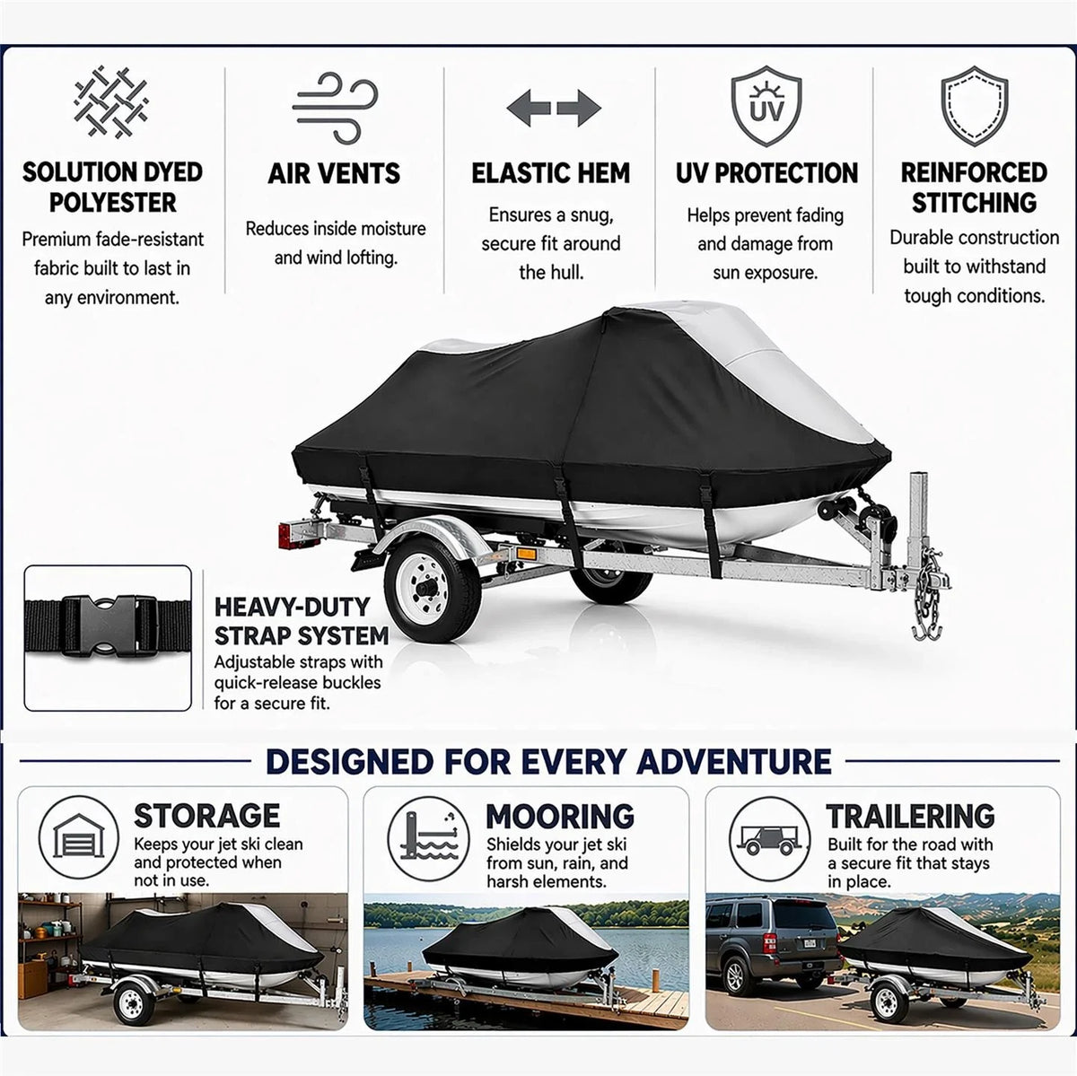Jet Ski Cover in Grey and Black for Sea Doo GTI LE (2002–2004)