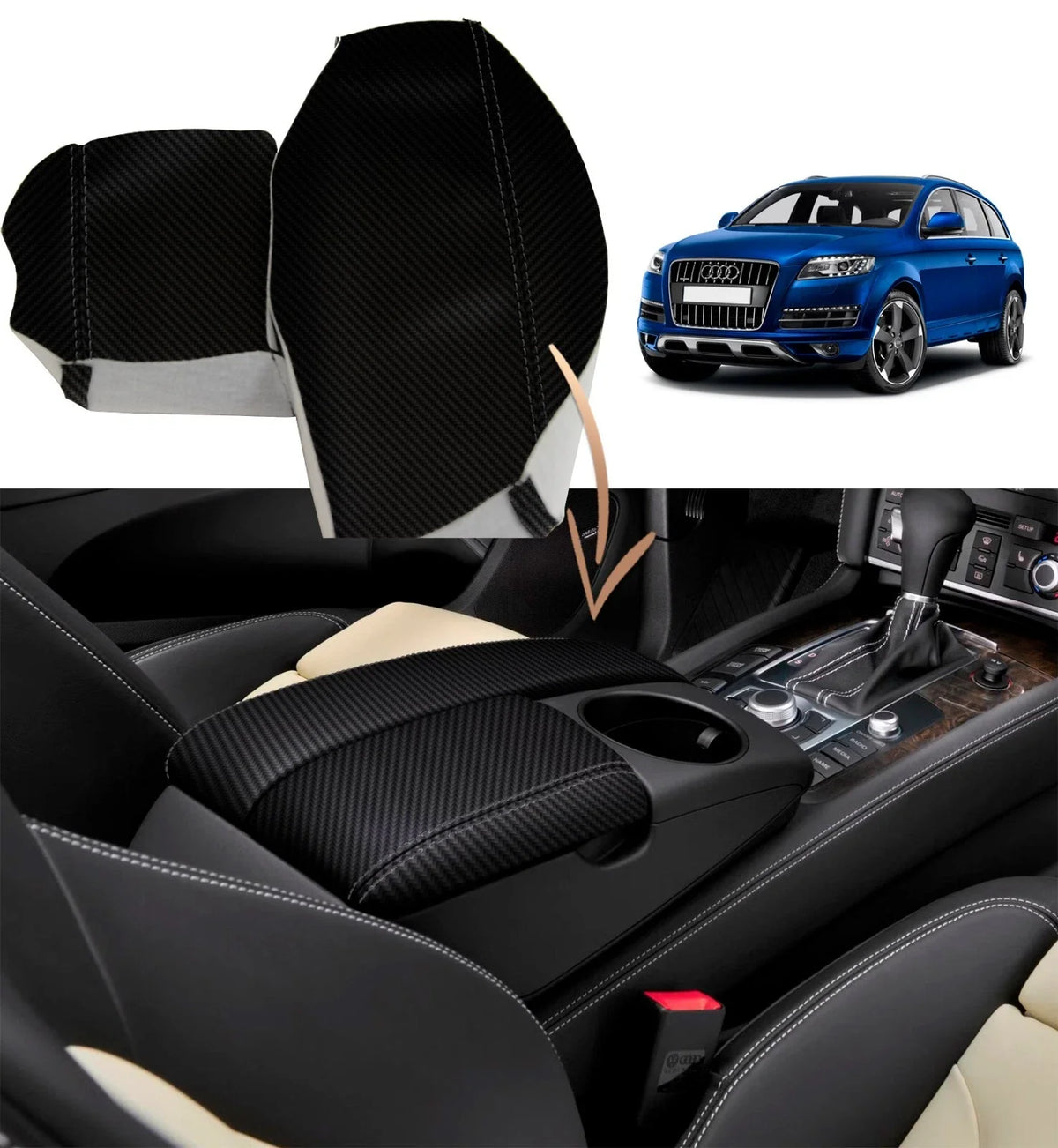 Carbon Fiber Console Lid Armrest Cover for Audi Q7 (2007–2015)