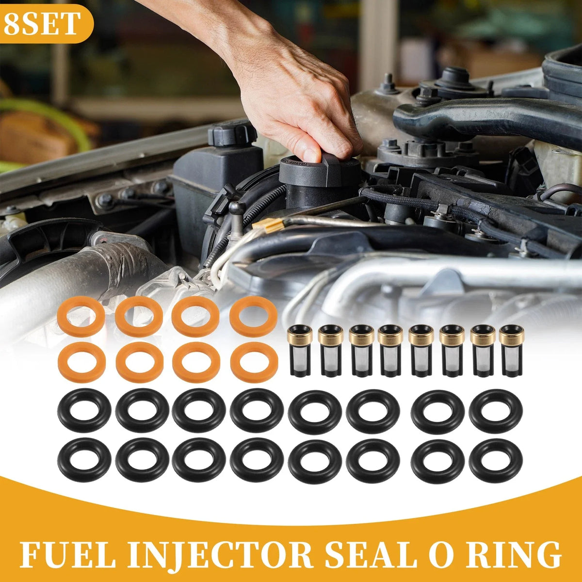 Set of 8 Fuel Injector Seal O Rings for Dodge Dakota (2002) NBR Rubber Black
