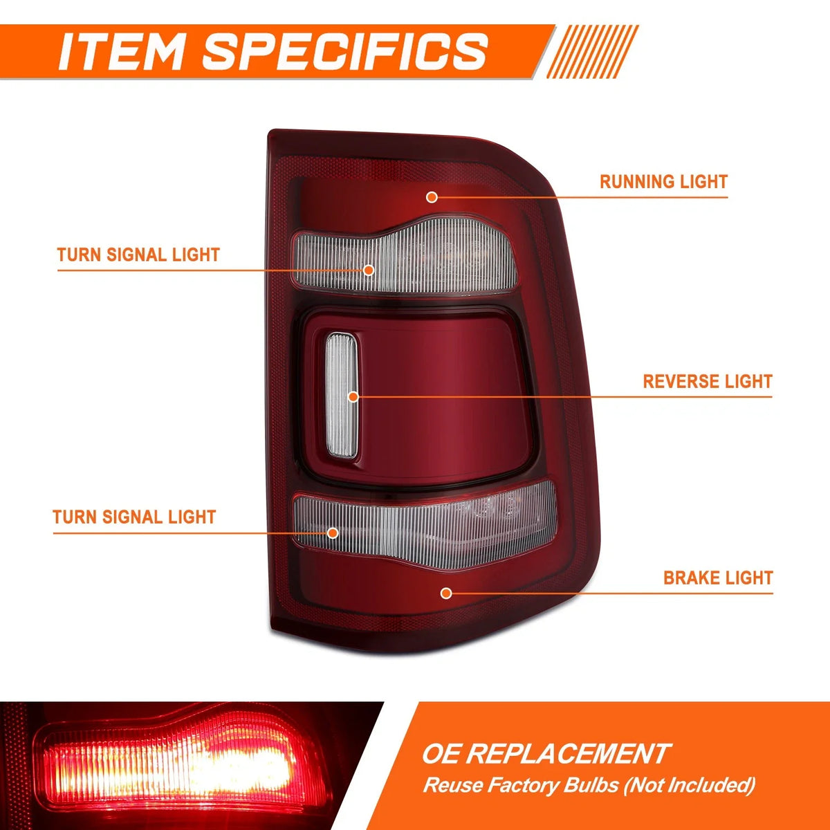 Taillight Assembly Chrome RH Side for Ram 1500 (2019–2024)