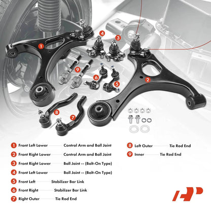 Sway Bar Link and Front Lower Control Arm Tie Rods for 2006-2011 Honda Civic