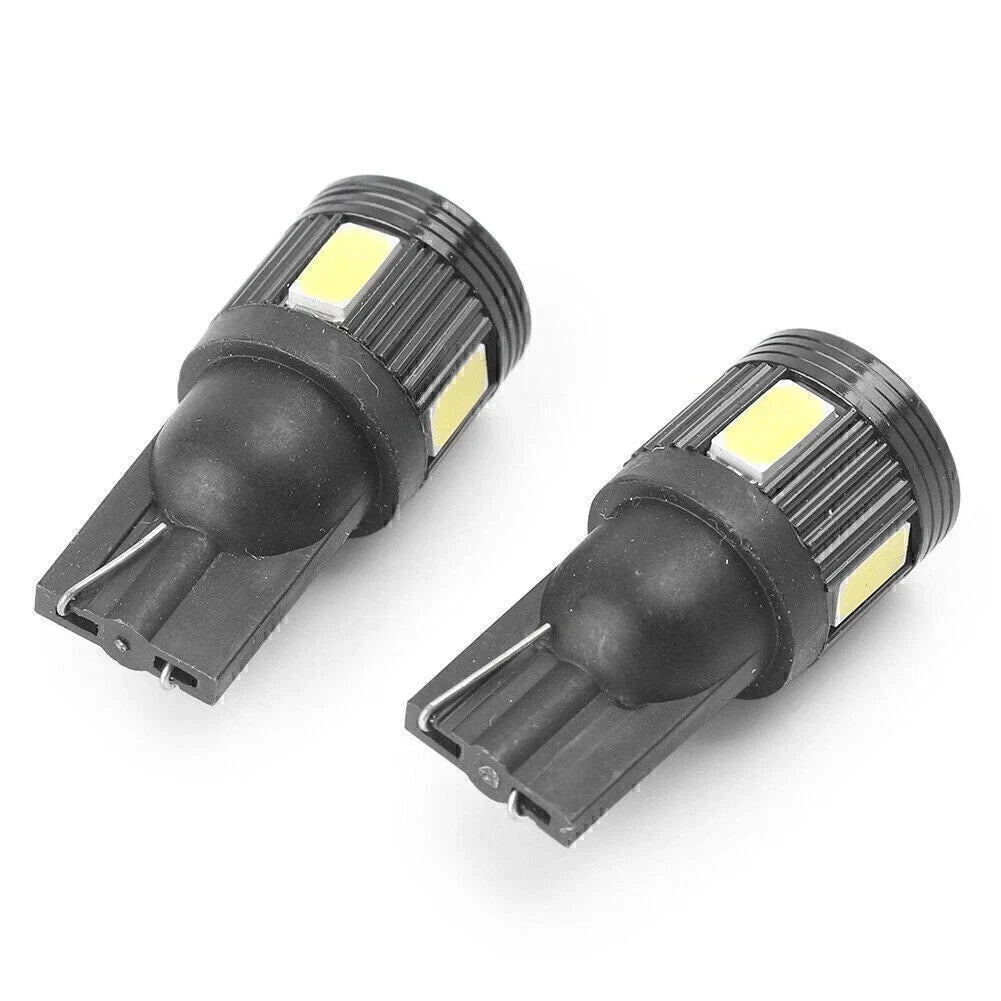 6 SMD LED Wedge Light Bulbs T10 - White Black Shell for Cars
