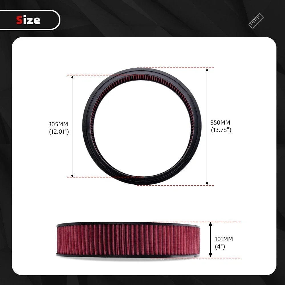 Reusable Cotton Gauze Air Filter Element - 14" x 4" Red Round