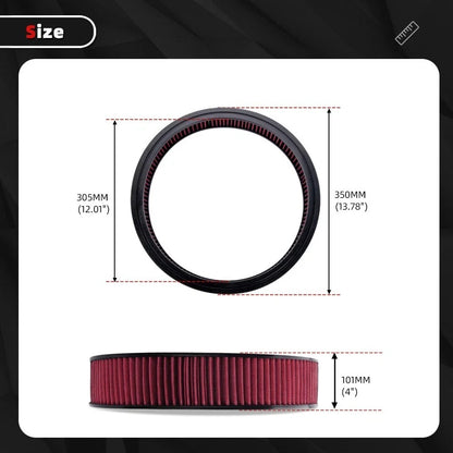 Reusable Cotton Gauze Air Filter Element - 14" x 4" Red Round