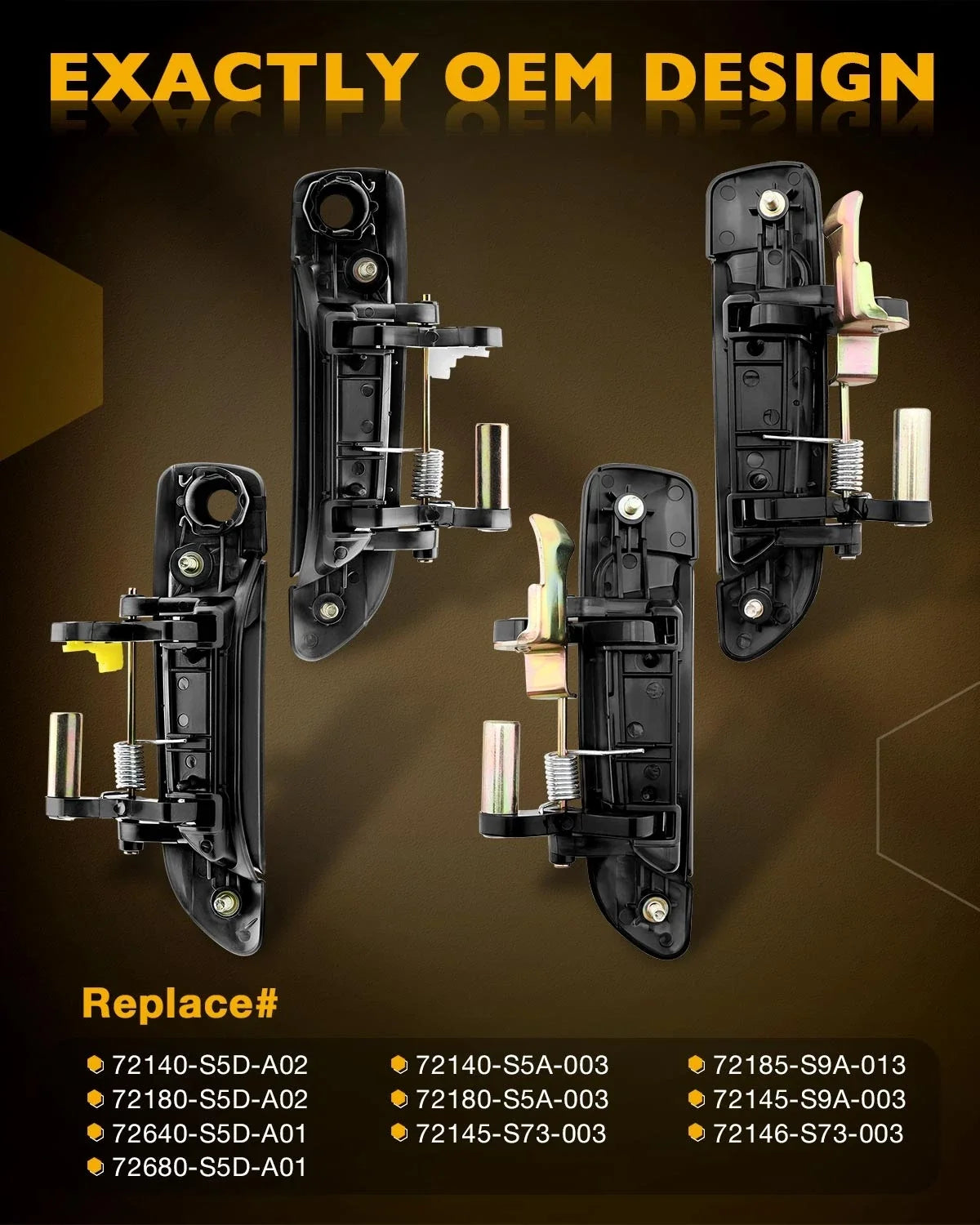 Set of 4 Door Handles with Lock Cylinder & Key for Honda Civic 01-05