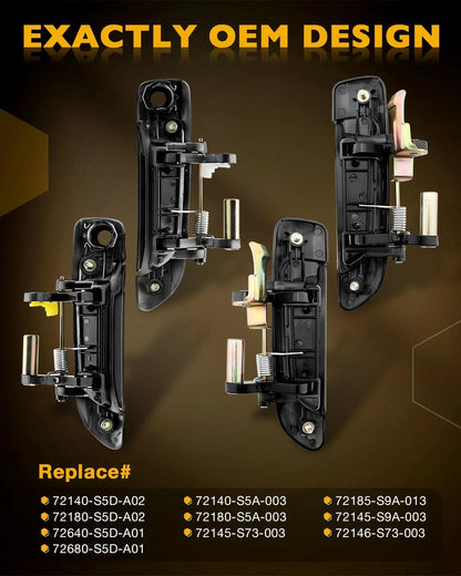 Set of 4 Door Handles with Lock Cylinder & Key for Honda Civic 01-05