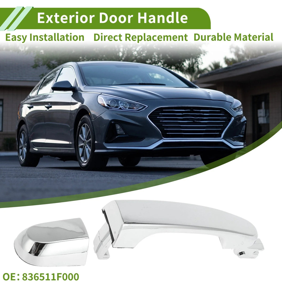 Exterior Door Handle for Hyundai Kia (No. 836511F000) Silver Tone Rear Left