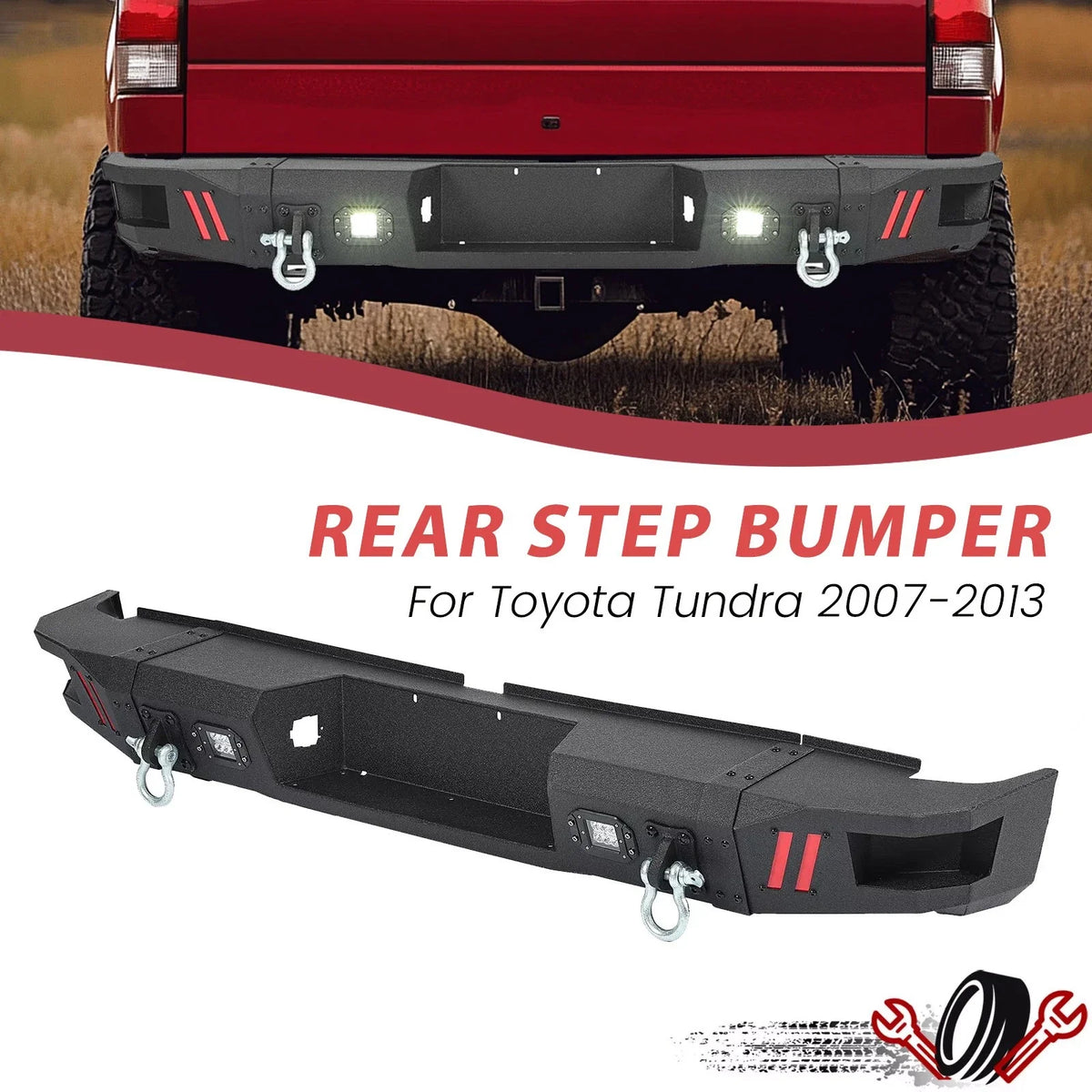 Off-Road Rear Step Bumper with LED Light & D-ring for Toyota Tundra (2007–2013)