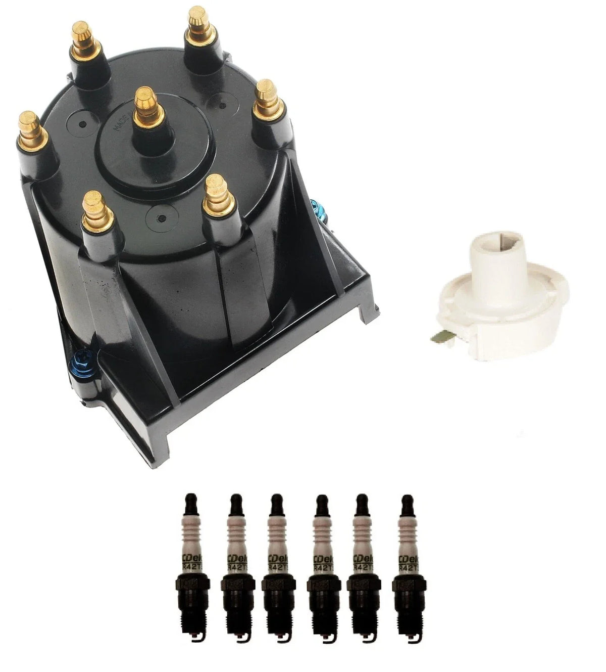 Distributor Rotor Cap & Spark Plugs Kit for Buick Cadillac Chevy Pontiac (V6)
