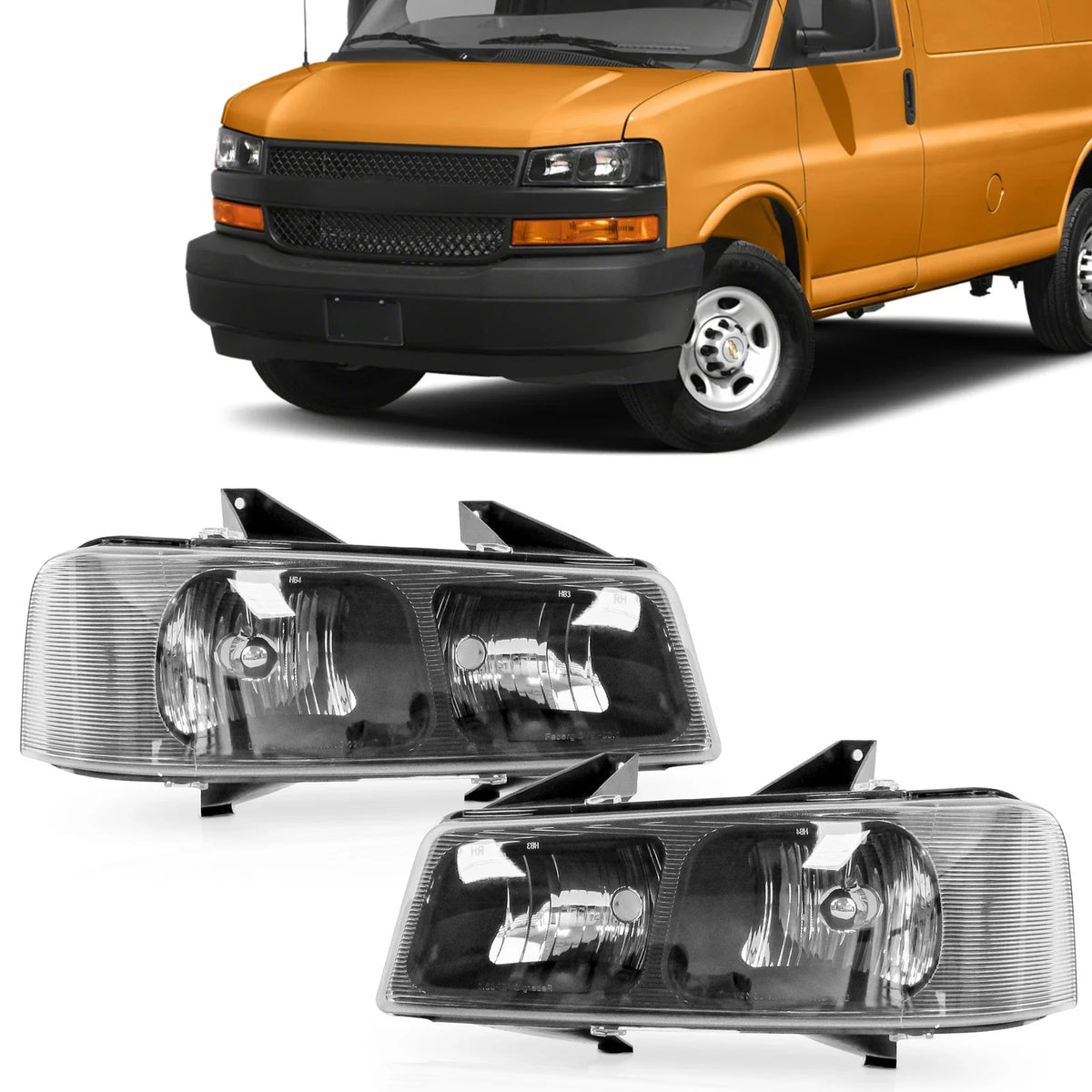 Pair Headlights for Chevrolet Express Savanna 1500 2500 3500 (2003–2023)