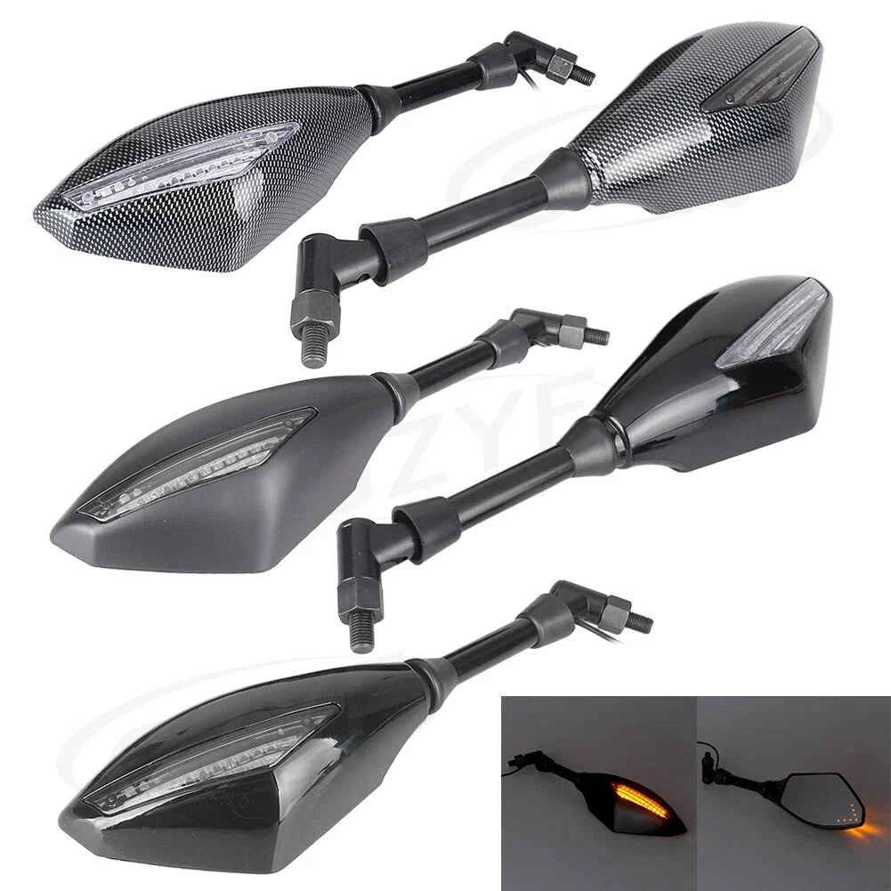 Pair LED Turn Signals Brake Light Handle Bar Rearview Mirrors Universal