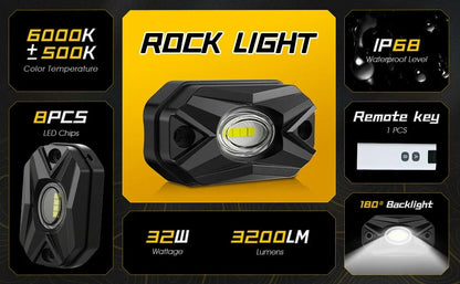 8 White Rock Lights w/ Remote for ATV UTV Trucks Golf SUV