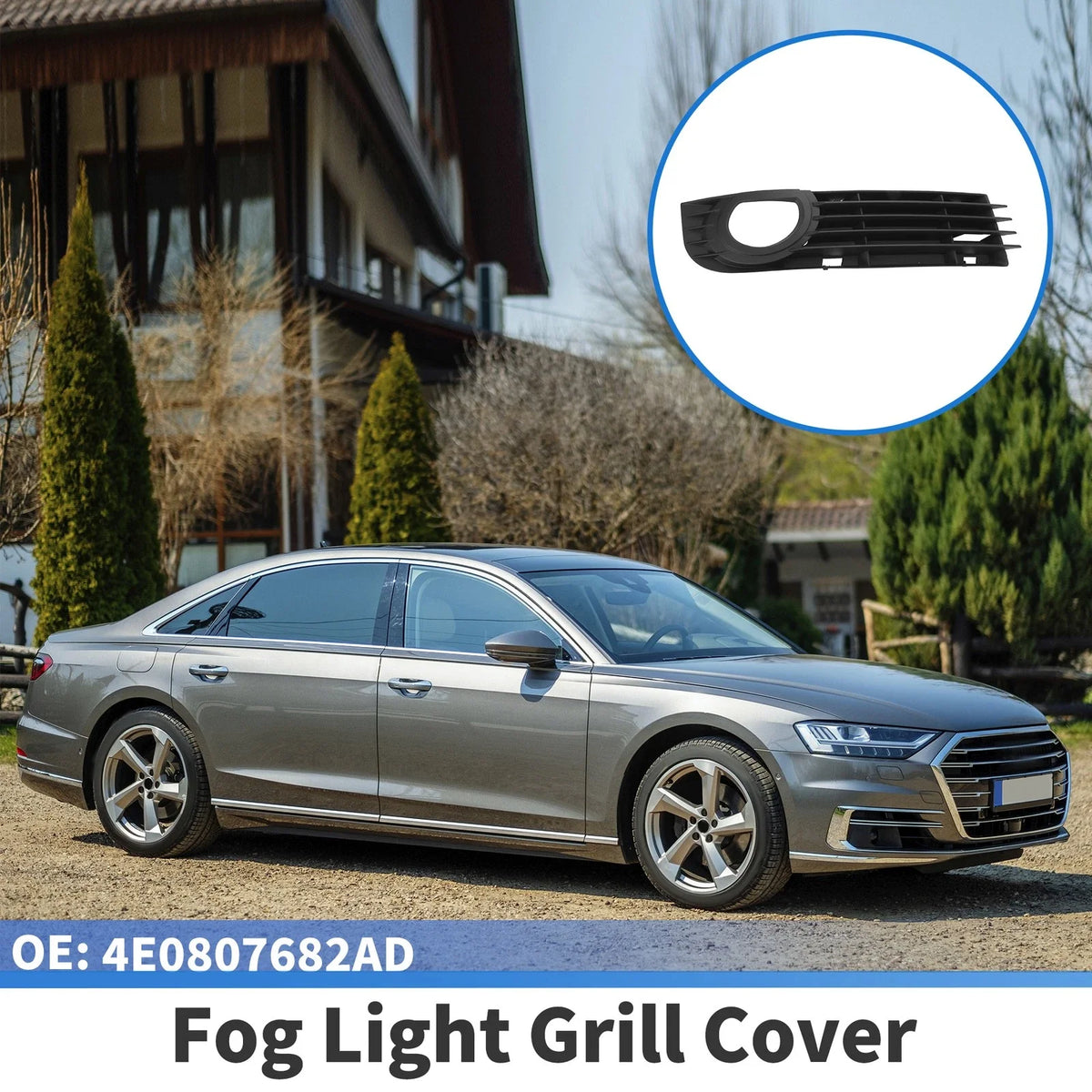 1pc Fog Light Grill for Audi A8 D3 (2005–2007) No. 4E0807682AD ABS
