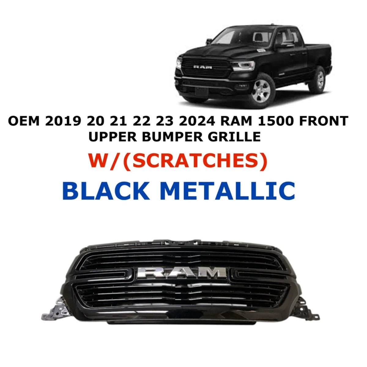 Front Upper Bumper Grille - Black Metallic for RAM 1500 (2019–2024)