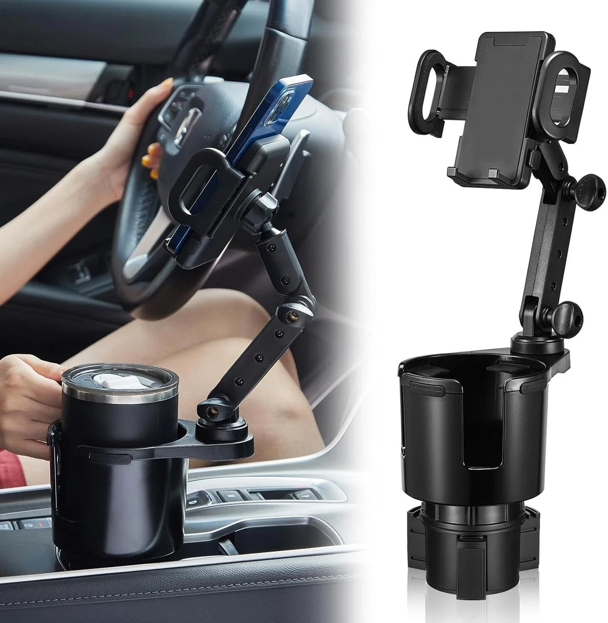 2X Car Cup Holder Phone Mount for Universal Fit (Adjustable Base, 40oz)