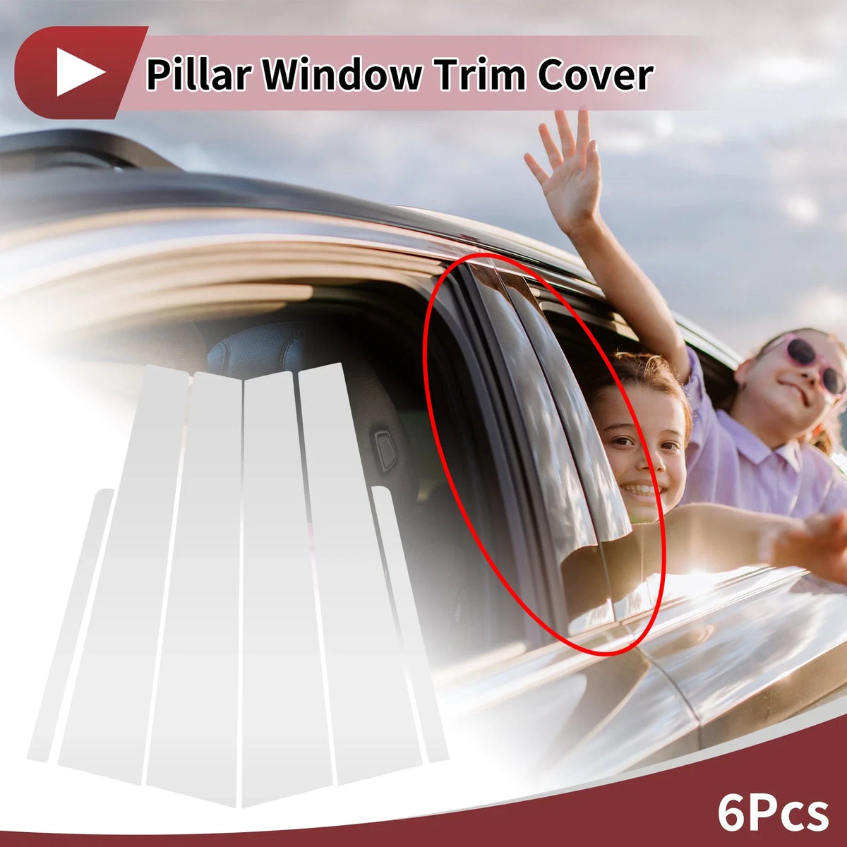 6 Pcs Door Pillar Window Trim for KIA Rio (2006–2011) Silver Tone